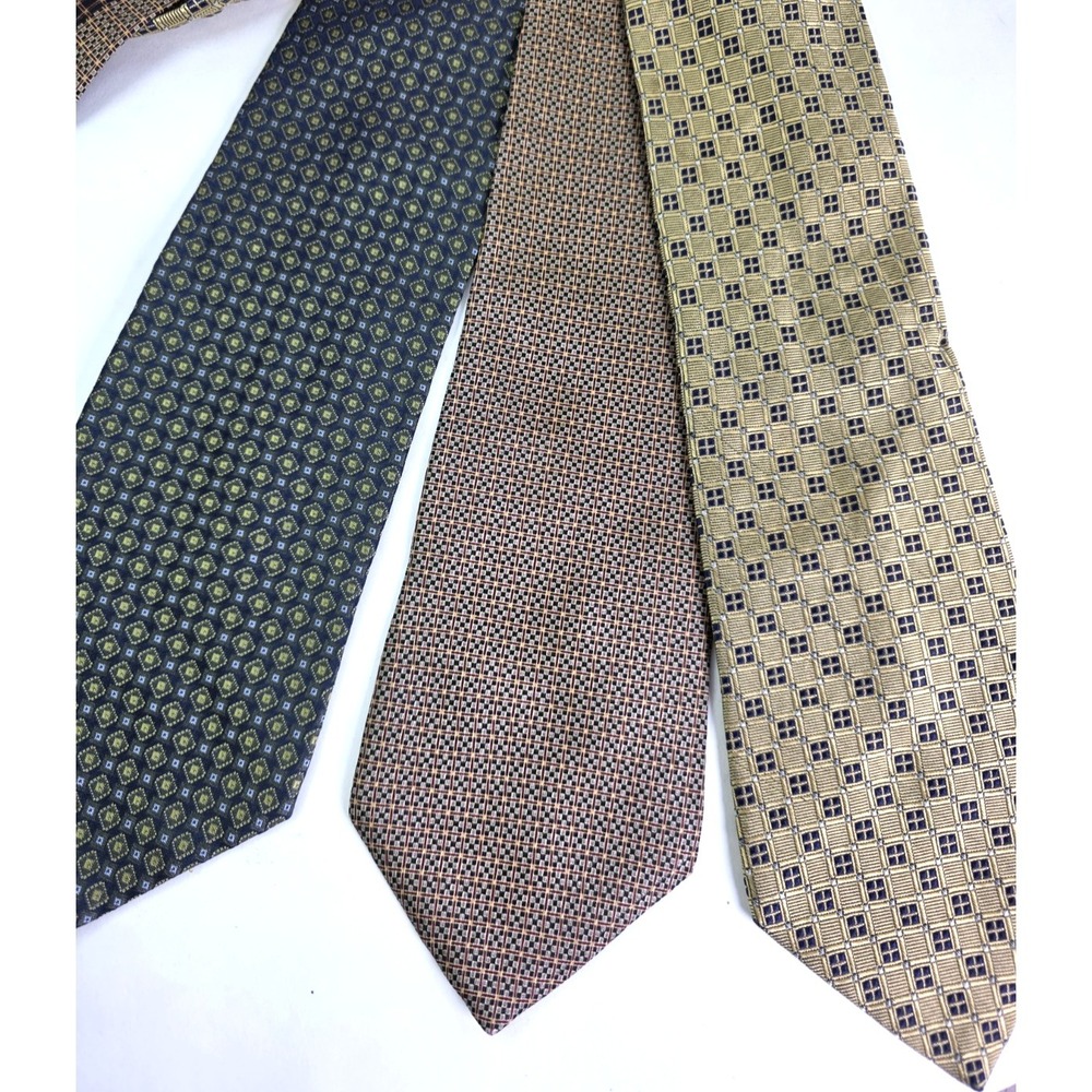 Nautica Neck Ties Lot of 3 Mens Adjustable Blue 100% Silk Plaid Geometric EUC